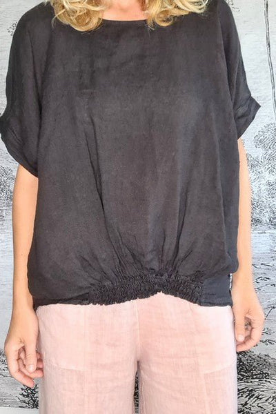 HELGA MAY_RIVER TEE LINEN BLACK _ _ Ebony Boutique NZ