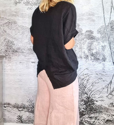 HELGA MAY_RIVER TEE LINEN BLACK _ _ Ebony Boutique NZ