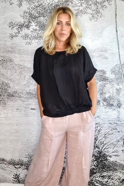 HELGA MAY_RIVER TEE LINEN BLACK _ _ Ebony Boutique NZ