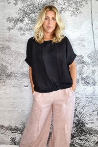 HELGA MAY_RIVER TEE LINEN BLACK _ _ Ebony Boutique NZ