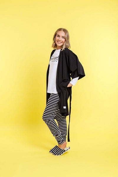 THE GOODNIGHT SOCIETY_ROBE BLACK WITH WHITE WINGS _ _ Ebony Boutique NZ