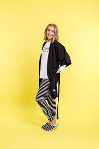 THE GOODNIGHT SOCIETY_ROBE BLACK WITH WHITE WINGS _ _ Ebony Boutique NZ