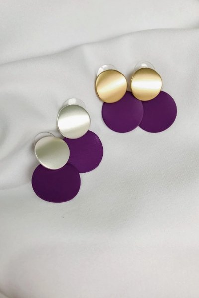 WILLOW COLLECTIVE_ROUND EARRINGS SILVER BLACKCURRANT _ _ Ebony Boutique NZ