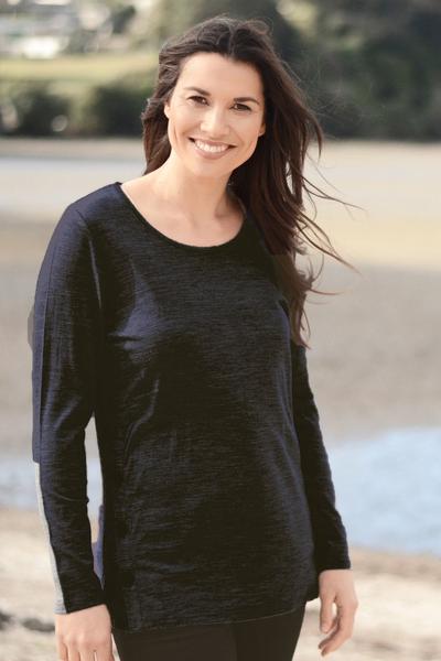EBONY_WOMENS 100% MERINO WOOL (210) LONG SLEEVE SIDE BUTTON TOP _ _ Ebony Boutique NZ