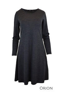 EBONY_WOMENS 100% MERINO WOOL (210) LONG SLEEVE SWING DRESS _ _ Ebony Boutique NZ