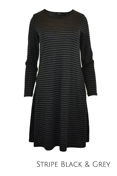 EBONY_WOMENS 100% MERINO WOOL (210) LONG SLEEVE SWING DRESS _ _ Ebony Boutique NZ