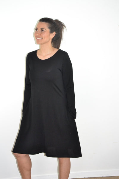 EBONY_WOMENS 100% MERINO WOOL (210) LONG SLEEVE SWING DRESS _ _ Ebony Boutique NZ