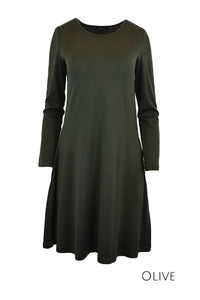 EBONY_WOMENS 100% MERINO WOOL (210) LONG SLEEVE SWING DRESS _ _ Ebony Boutique NZ