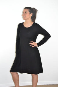 EBONY_WOMENS 100% MERINO WOOL (210) LONG SLEEVE SWING DRESS _ _ Ebony Boutique NZ