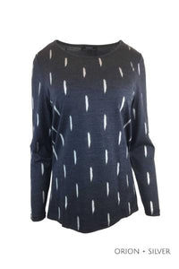 EBONY_WOMEN'S 100% MERINO (210) A-LINE SCOOP LONG SLEEVE TOP DASH PRINT _ _ Ebony Boutique NZ