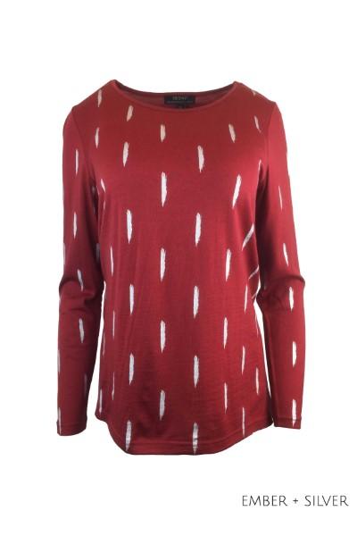 EBONY_WOMEN'S 100% MERINO (210) A-LINE SCOOP LONG SLEEVE TOP DASH PRINT _ _ Ebony Boutique NZ