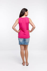 HOME-LEE_TAYLOR SINGLET PINK YARROW WITH SCRIPT EMBROIDERY _ _ Ebony Boutique NZ