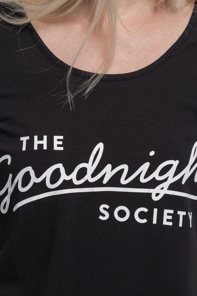 THE GOODNIGHT SOCIETY_TEE LOGO PRINT ON BLACK _ _ Ebony Boutique NZ