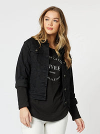 THREADZ_COLLARED DENIM JACKET BLACK _ COLLARED DENIM JACKET BLACK _ Ebony Boutique NZ