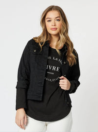 THREADZ_COLLARED DENIM JACKET BLACK _ COLLARED DENIM JACKET BLACK _ Ebony Boutique NZ