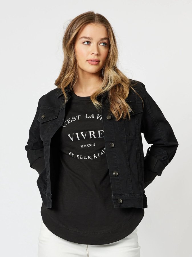 THREADZ_COLLARED DENIM JACKET BLACK _ COLLARED DENIM JACKET BLACK _ Ebony Boutique NZ
