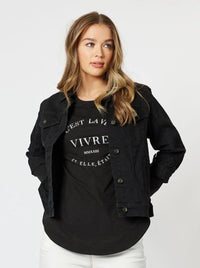 THREADZ_COLLARED DENIM JACKET BLACK _ COLLARED DENIM JACKET BLACK _ Ebony Boutique NZ