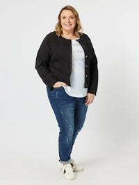 THREADZ_COLLARLESS DENIM JACKET BLACK _ COLLARLESS DENIM JACKET BLACK _ Ebony Boutique NZ
