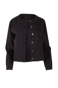 THREADZ_COLLARLESS DENIM JACKET BLACK _ COLLARLESS DENIM JACKET BLACK _ Ebony Boutique NZ