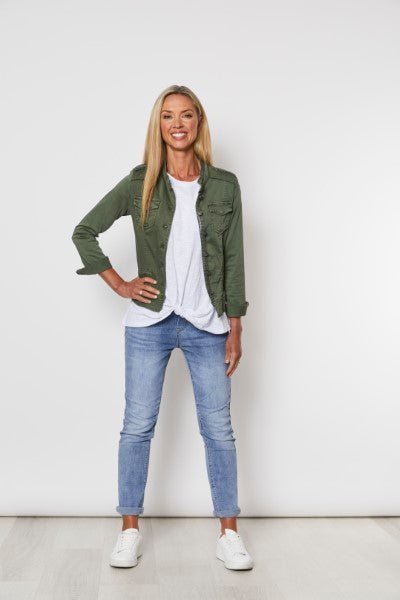 THREADZ_MILITARY DENIM JACKET KHAKI _ MILITARY DENIM JACKET KHAKI _ Ebony Boutique NZ