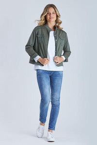 THREADZ_MILITARY DENIM JACKET KHAKI _ MILITARY DENIM JACKET KHAKI _ Ebony Boutique NZ