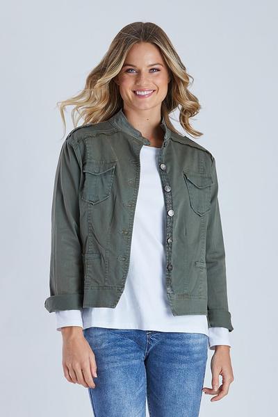 THREADZ_MILITARY DENIM JACKET KHAKI _ MILITARY DENIM JACKET KHAKI _ Ebony Boutique NZ
