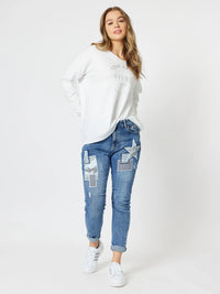 THREADZ_STELLA PATCH DENIM JEAN _ STELLA PATCH DENIM JEAN _ Ebony Boutique NZ