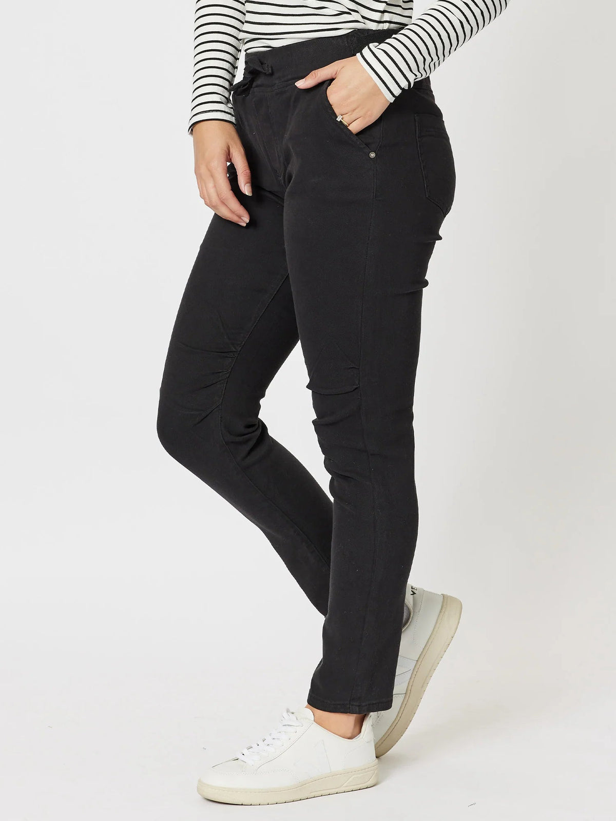 THREADZ_TIE FRONT JOGGER JEAN BLACK _ TIE FRONT JOGGER JEAN BLACK _ Ebony Boutique NZ