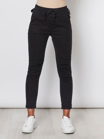 THREADZ_TIE FRONT JOGGER JEAN BLACK _ TIE FRONT JOGGER JEAN BLACK _ Ebony Boutique NZ