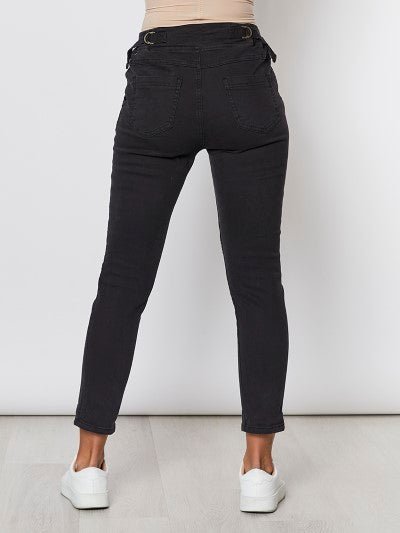 THREADZ_TIE FRONT JOGGER JEAN BLACK _ TIE FRONT JOGGER JEAN BLACK _ Ebony Boutique NZ