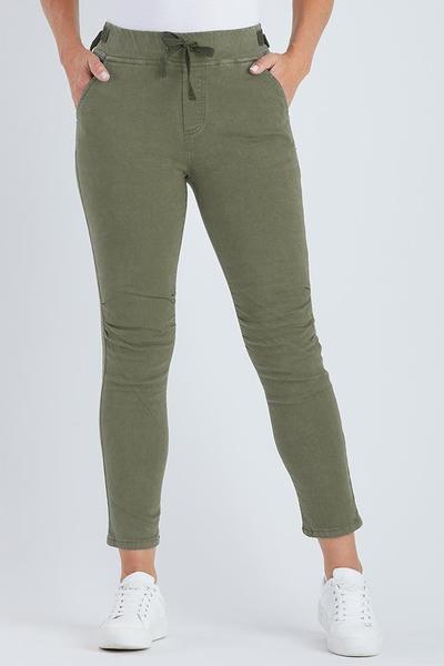 TIE FRONT JOGGER JEAN DARK KHAKI – Ebony Boutique NZ