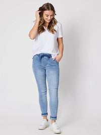 THREADZ_TIE FRONT JOGGER JEAN DENIM _ TIE FRONT JOGGER JEAN DENIM _ Ebony Boutique NZ