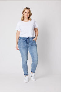 THREADZ_TIE FRONT JOGGER JEAN DENIM _ TIE FRONT JOGGER JEAN DENIM _ Ebony Boutique NZ