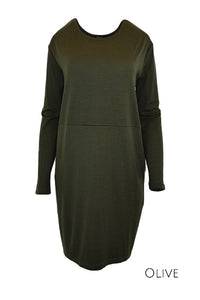 EBONY_WOMENS 100% MERINO WOOL (210) LONG SLEEVE WAIST DETAIL TUNIC DRESS _ _ Ebony Boutique NZ