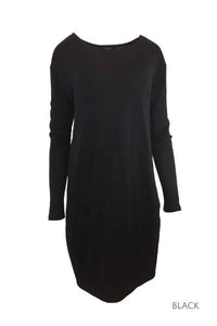 EBONY_WOMENS 100% MERINO WOOL (210) LONG SLEEVE WAIST DETAIL TUNIC DRESS _ _ Ebony Boutique NZ