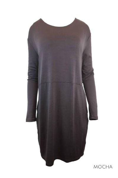 EBONY_WOMENS 100% MERINO WOOL (210) LONG SLEEVE WAIST DETAIL TUNIC DRESS _ _ Ebony Boutique NZ