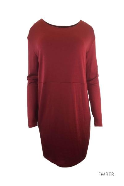 EBONY_WOMENS 100% MERINO WOOL (210) LONG SLEEVE WAIST DETAIL TUNIC DRESS _ _ Ebony Boutique NZ