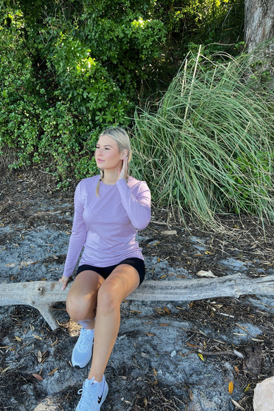 EBONY_WOMENS 100% MERINO (210) LONG SLEEVE CREW TOP LILAC _ _ Ebony Boutique NZ