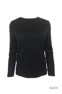 EBONY_WOMENS 100% MERINO (210) LONG SLEEVE CREW TOP BLACK _ _ Ebony Boutique NZ