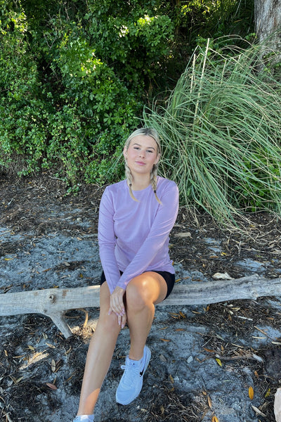 EBONY_WOMENS 100% MERINO (210) LONG SLEEVE CREW TOP LILAC _ _ Ebony Boutique NZ
