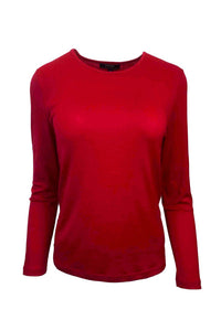 EBONY_WOMENS 100% MERINO (210) LONG SLEEVE CREW TOP RUBY _ _ Ebony Boutique NZ