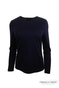 EBONY_WOMENS 100% MERINO (210) LONG SLEEVE CREW TOP FRENCH NAVY _ _ Ebony Boutique NZ