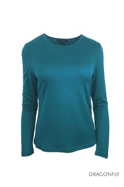 EBONY_WOMENS 100% MERINO (210) LONG SLEEVE CREW TOP DRAGONFLY _ _ Ebony Boutique NZ