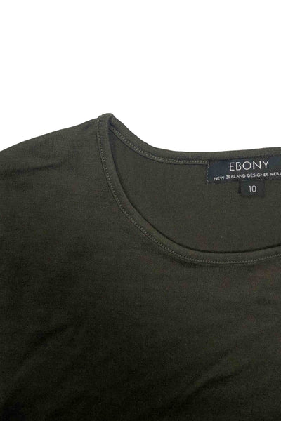 EBONY_WOMENS 100% MERINO (210) LONG SLEEVE CREW TOP OLIVE _ _ Ebony Boutique NZ