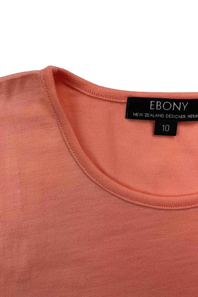 EBONY_WOMENS 100% MERINO (210) LONG SLEEVE CREW TOP MELON _ _ Ebony Boutique NZ