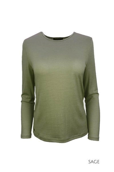 EBONY_WOMENS 100% MERINO (210) LONG SLEEVE CREW TOP SAGE _ _ Ebony Boutique NZ