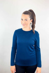EBONY_WOMENS 100% MERINO (210) LONG SLEEVE CREW TOP TWILIGHT _ _ Ebony Boutique NZ