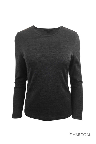 EBONY_WOMENS 100% MERINO (210) LONG SLEEVE CREW TOP CHARCOAL _ _ Ebony Boutique NZ