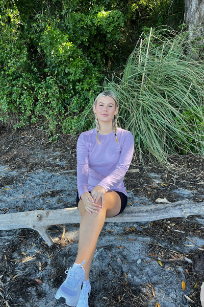 EBONY_WOMENS 100% MERINO (210) LONG SLEEVE CREW TOP LILAC _ _ Ebony Boutique NZ