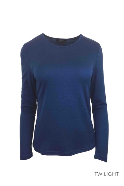 EBONY_WOMENS 100% MERINO (210) LONG SLEEVE CREW TOP TWILIGHT _ _ Ebony Boutique NZ